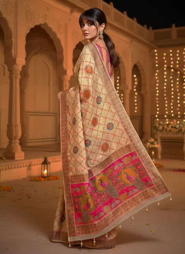 Off_White_Banarasi_Pure_Silk_Jacquard_Placement_Print_Saree_For_Women_|_With_Blouse_Piece