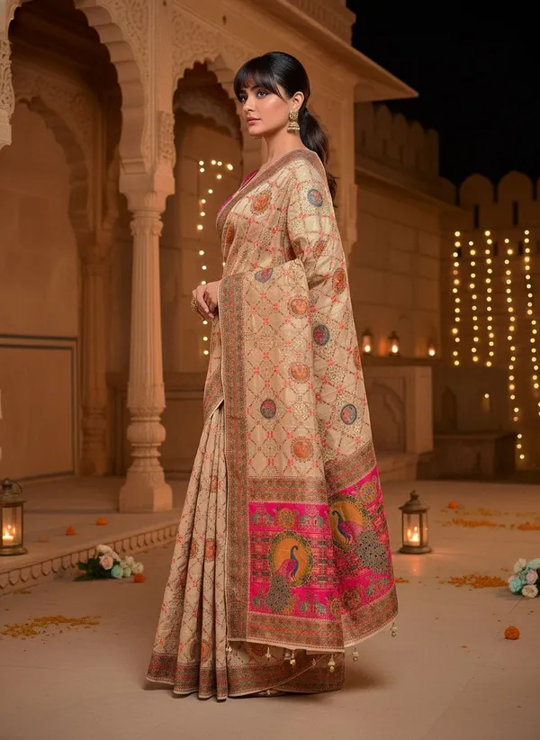 Off_White_Banarasi_Pure_Silk_Jacquard_Placement_Print_Saree_For_Women_|_With_Blouse_Piece
