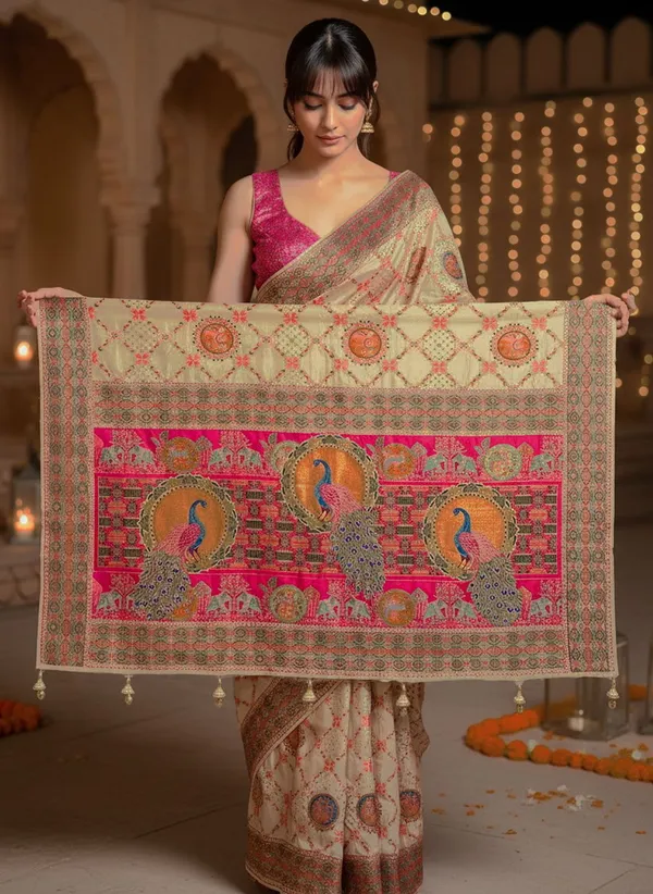 Off_White_Banarasi_Pure_Silk_Jacquard_Placement_Print_Saree_For_Women_|_With_Blouse_Piece