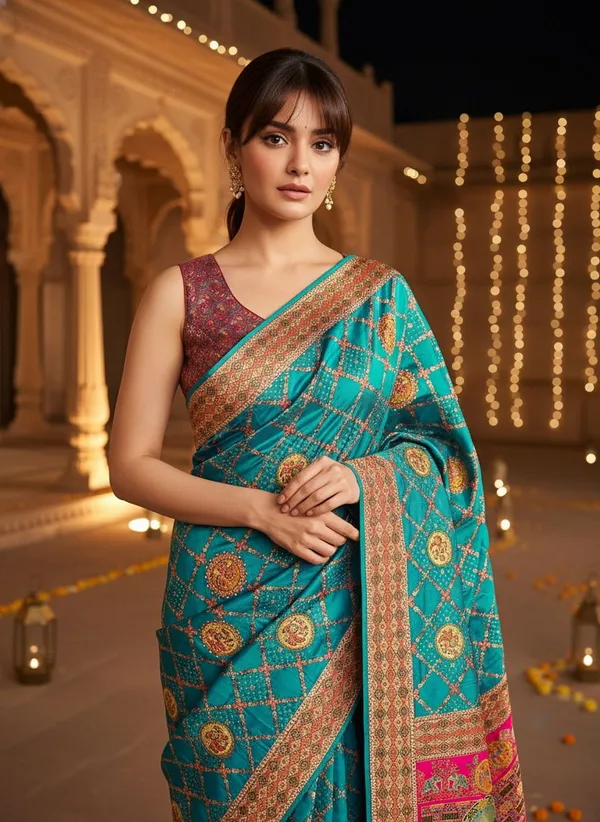 Sariya_Blue_Banarasi_Pure_Silk_Jacquard_Printed_Saree_For_Women_|_With_Blouse_Piece