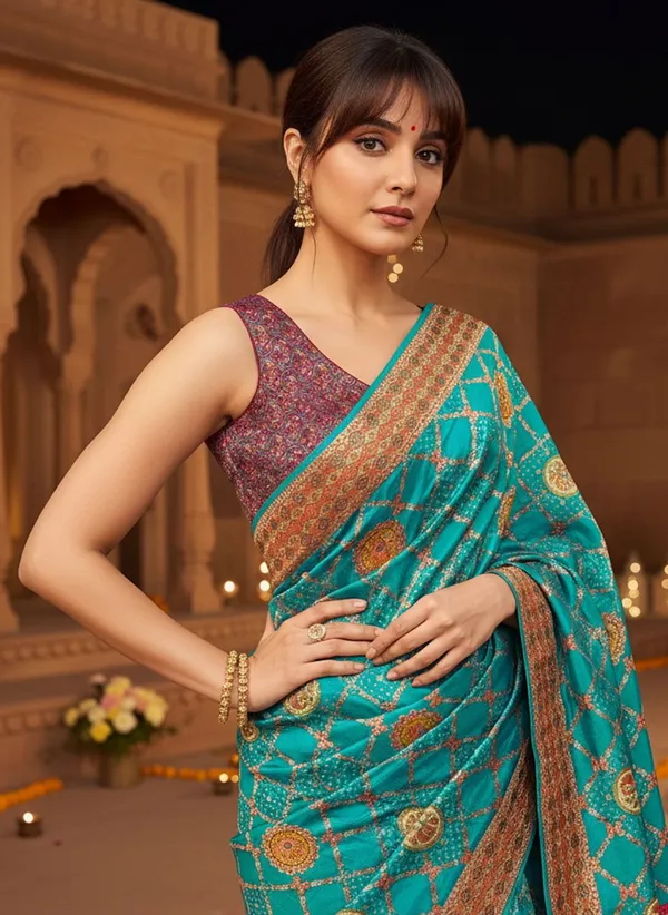 Sariya_Blue_Banarasi_Pure_Silk_Jacquard_Printed_Saree_For_Women_|_With_Blouse_Piece