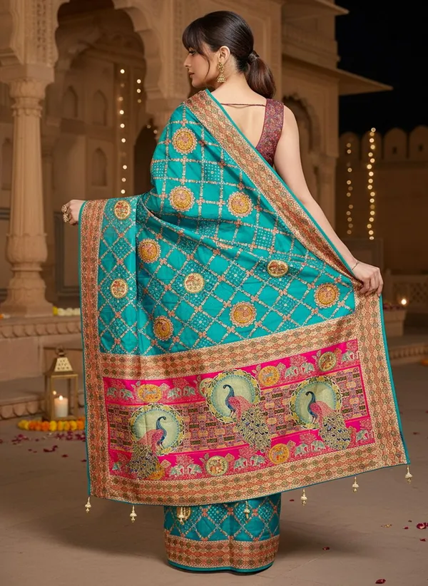 Sariya_Blue_Banarasi_Pure_Silk_Jacquard_Printed_Saree_For_Women_|_With_Blouse_Piece