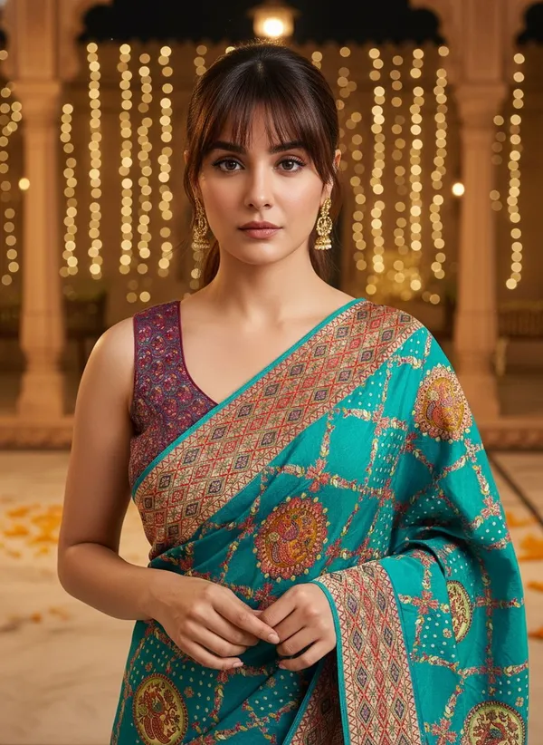 Sariya_Blue_Banarasi_Pure_Silk_Jacquard_Printed_Saree_For_Women_|_With_Blouse_Piece