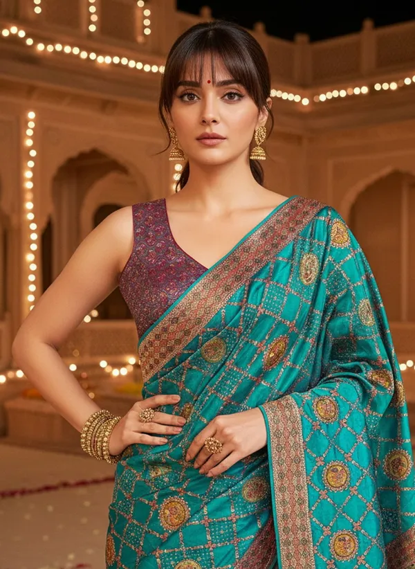 Sariya_Blue_Banarasi_Pure_Silk_Jacquard_Printed_Saree_For_Women_|_With_Blouse_Piece