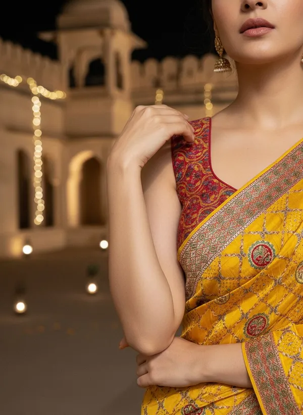 Yellow_Banarasi_Pure_Silk_Jacquard_Printed_Saree_For_Women_|_With_Blouse_Piece
