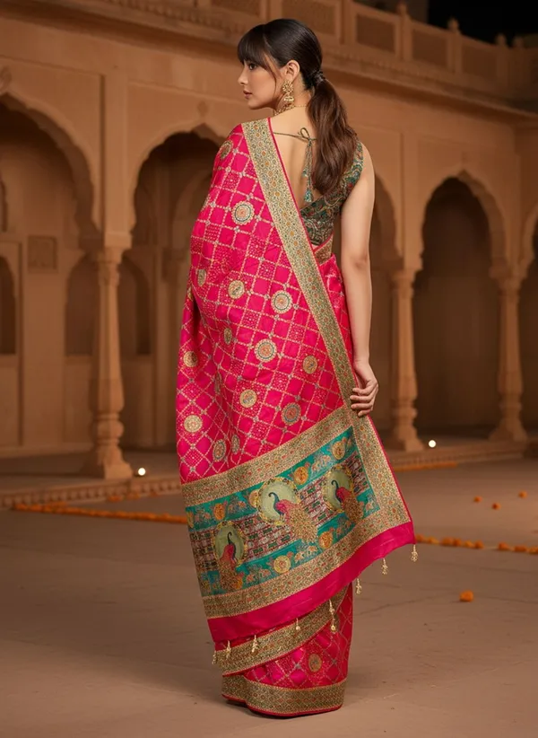 Red_Banarasi_Pure_Silk_Jacquard_Printed_Saree_For_Women_|_With_Blouse_Piece