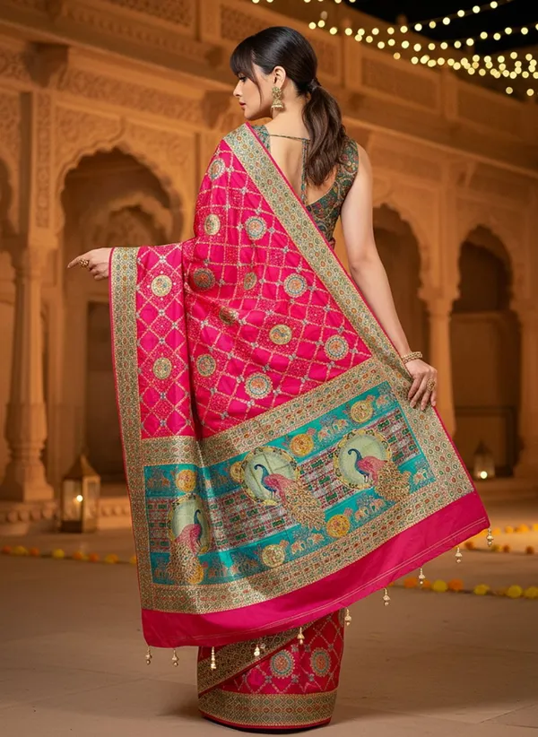 Red_Banarasi_Pure_Silk_Jacquard_Printed_Saree_For_Women_|_With_Blouse_Piece
