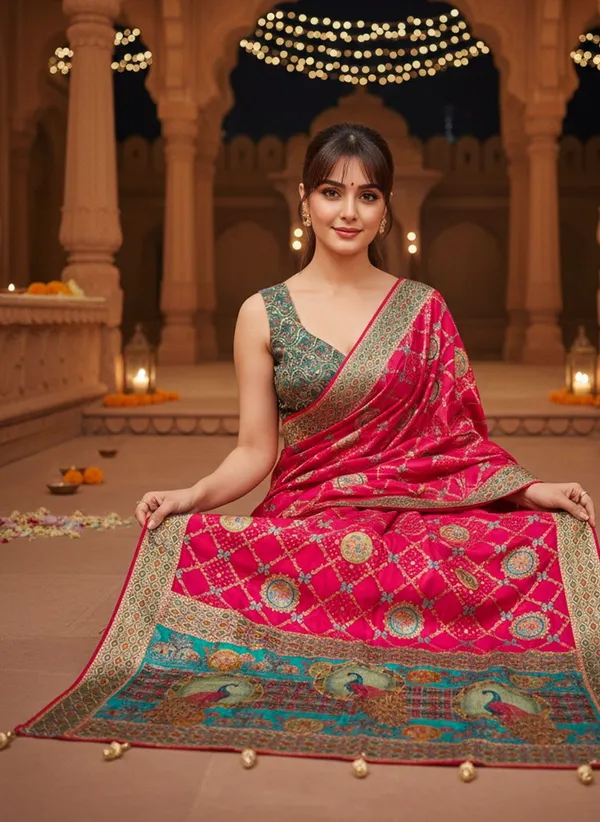 Red_Banarasi_Pure_Silk_Jacquard_Printed_Saree_For_Women_|_With_Blouse_Piece