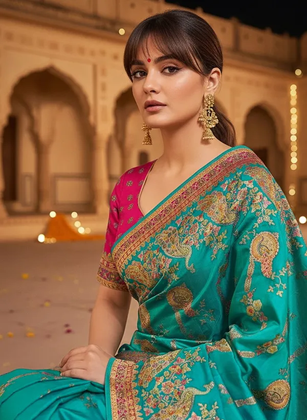 Green_Banarasi_Pure_Silk_Jacquard_Printed_Saree_For_Women_|_With_Blouse_Piece