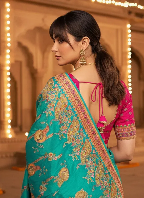 Green_Banarasi_Pure_Silk_Jacquard_Printed_Saree_For_Women_|_With_Blouse_Piece
