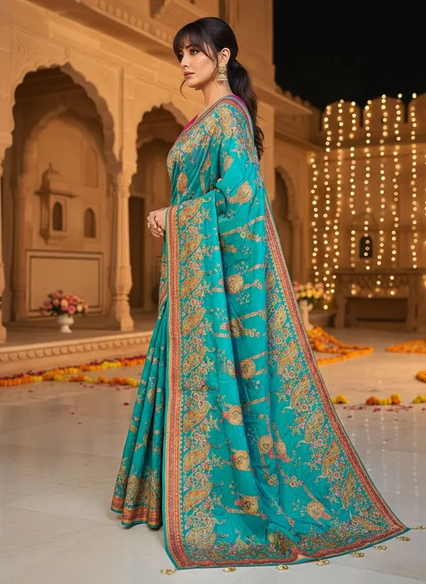 Green_Banarasi_Pure_Silk_Jacquard_Printed_Saree_For_Women_|_With_Blouse_Piece