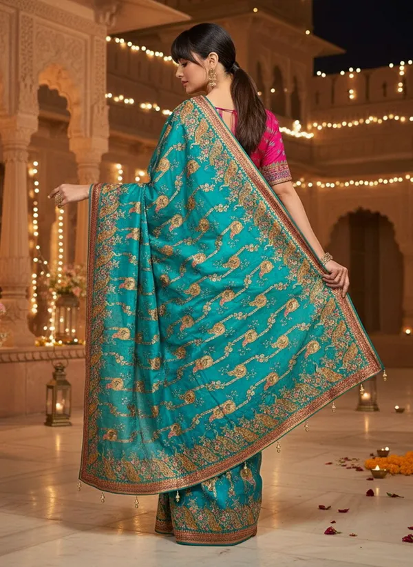 Green_Banarasi_Pure_Silk_Jacquard_Printed_Saree_For_Women_|_With_Blouse_Piece