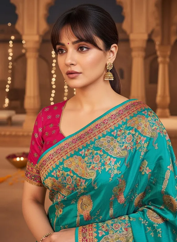 Green_Banarasi_Pure_Silk_Jacquard_Printed_Saree_For_Women_|_With_Blouse_Piece