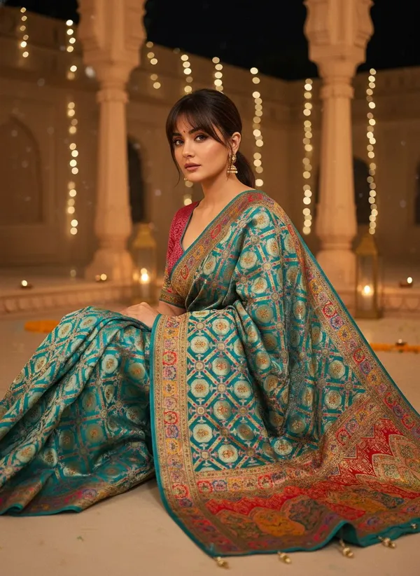Light_Green_Banarasi_Pure_Silk_Jacquard_Printed_Saree_For_Women_|_With_Blouse_Piece