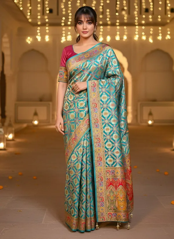 Light_Green_Banarasi_Pure_Silk_Jacquard_Printed_Saree_For_Women_|_With_Blouse_Piece