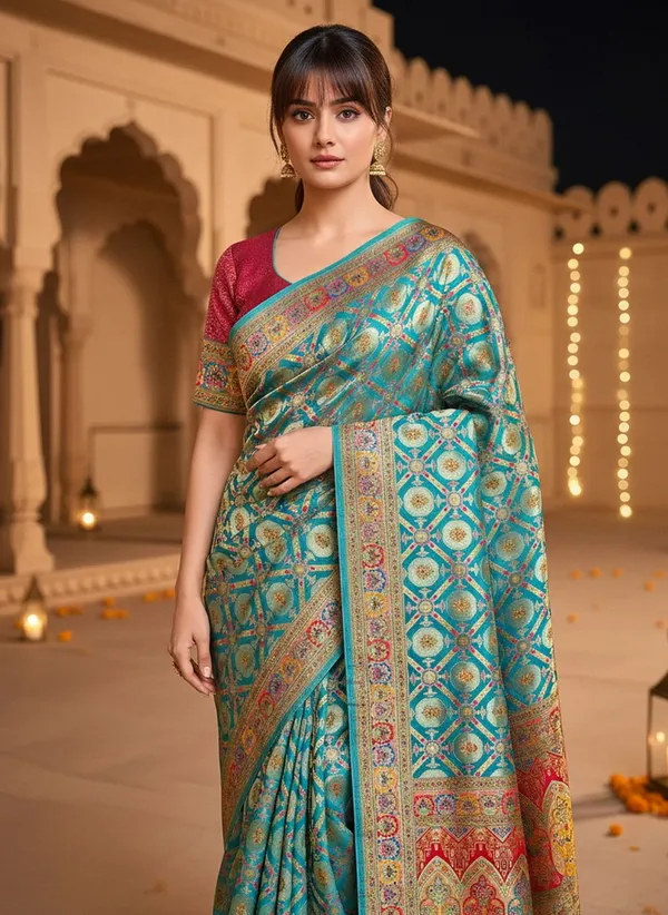 Light_Green_Banarasi_Pure_Silk_Jacquard_Printed_Saree_For_Women_|_With_Blouse_Piece