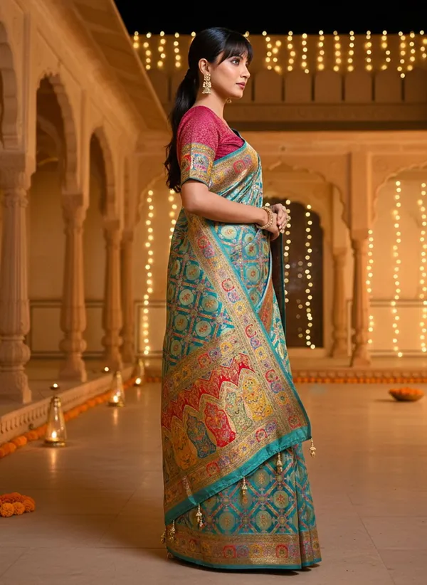Light_Green_Banarasi_Pure_Silk_Jacquard_Printed_Saree_For_Women_|_With_Blouse_Piece