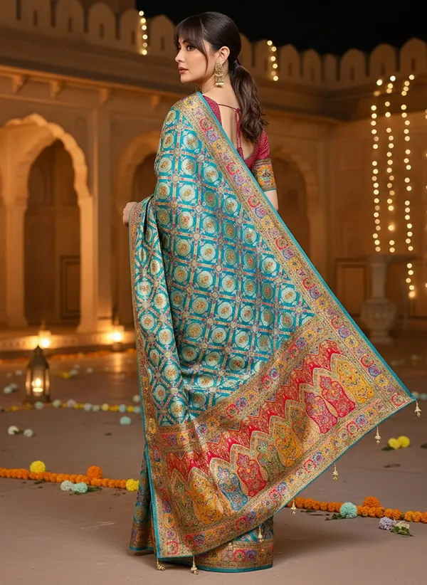 Light_Green_Banarasi_Pure_Silk_Jacquard_Printed_Saree_For_Women_|_With_Blouse_Piece