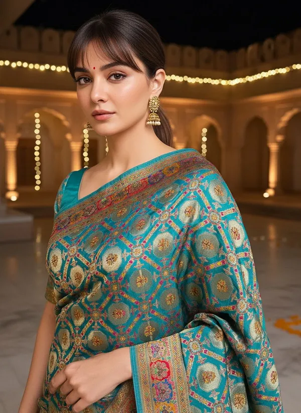 Light_Green_Banarasi_Pure_Silk_Jacquard_Printed_Saree_For_Women_|_With_Blouse_Piece