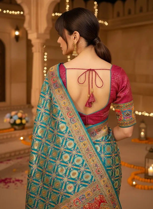Light_Green_Banarasi_Pure_Silk_Jacquard_Printed_Saree_For_Women_|_With_Blouse_Piece