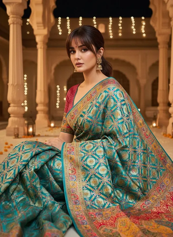 Light_Green_Banarasi_Pure_Silk_Jacquard_Printed_Saree_For_Women_|_With_Blouse_Piece