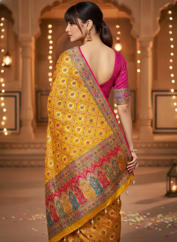 Yellow_Banarasi_Pure_Silk_Jacquard_Printed_Saree_For_Women_|_With_Blouse_Piece