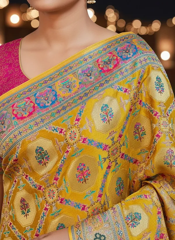 Yellow_Banarasi_Pure_Silk_Jacquard_Printed_Saree_For_Women_|_With_Blouse_Piece