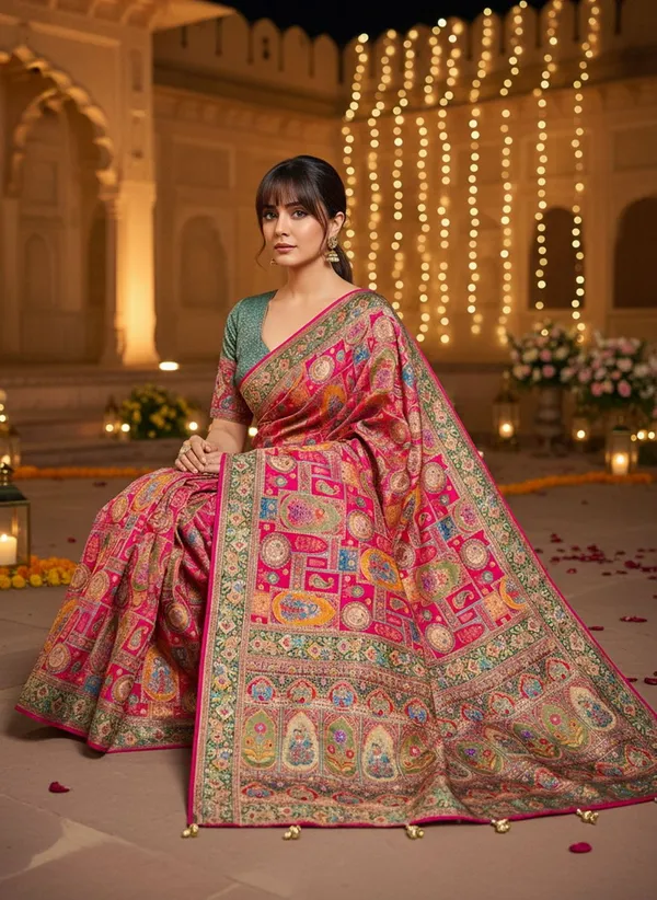 Red_Banarasi_Pure_Silk_Jacquard_Printed_Saree_For_Women_|_With_Blouse_Piece