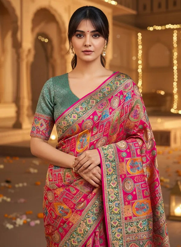 Red_Banarasi_Pure_Silk_Jacquard_Printed_Saree_For_Women_|_With_Blouse_Piece