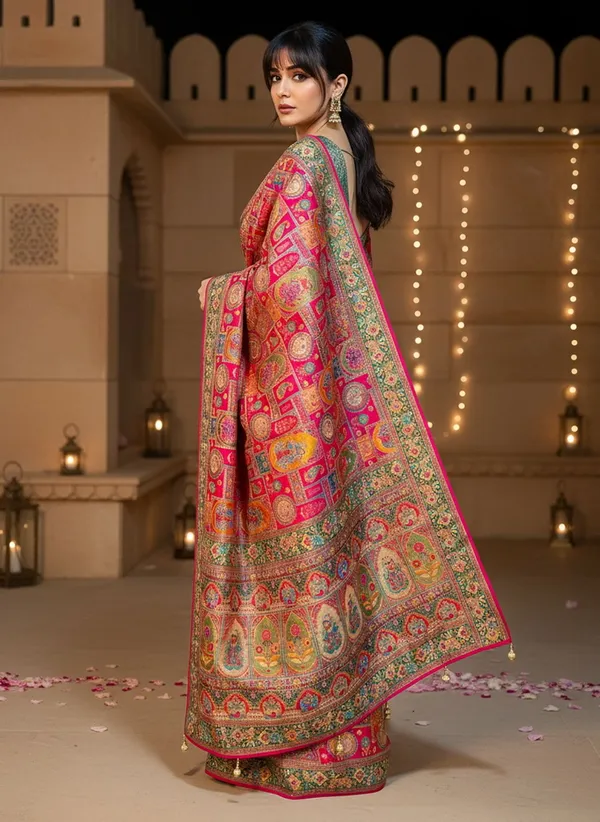 Red_Banarasi_Pure_Silk_Jacquard_Printed_Saree_For_Women_|_With_Blouse_Piece