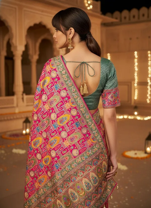 Red_Banarasi_Pure_Silk_Jacquard_Printed_Saree_For_Women_|_With_Blouse_Piece