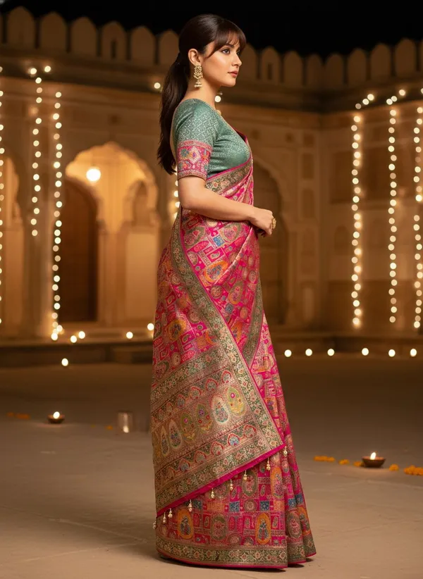 Red_Banarasi_Pure_Silk_Jacquard_Printed_Saree_For_Women_|_With_Blouse_Piece