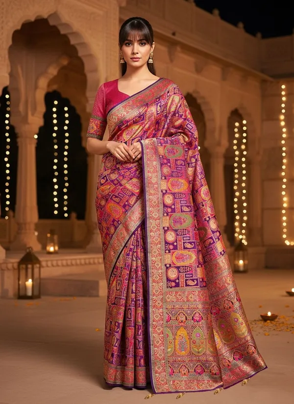 Purple_Banarasi_Pure_Silk_Jacquard_Printed_Saree_For_Women_|_With_Blouse_Piece