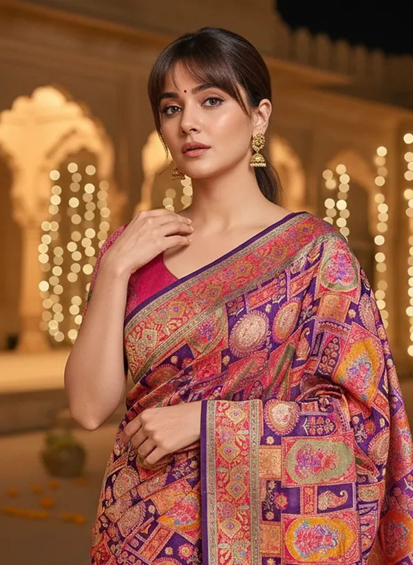 Purple_Banarasi_Pure_Silk_Jacquard_Printed_Saree_For_Women_|_With_Blouse_Piece