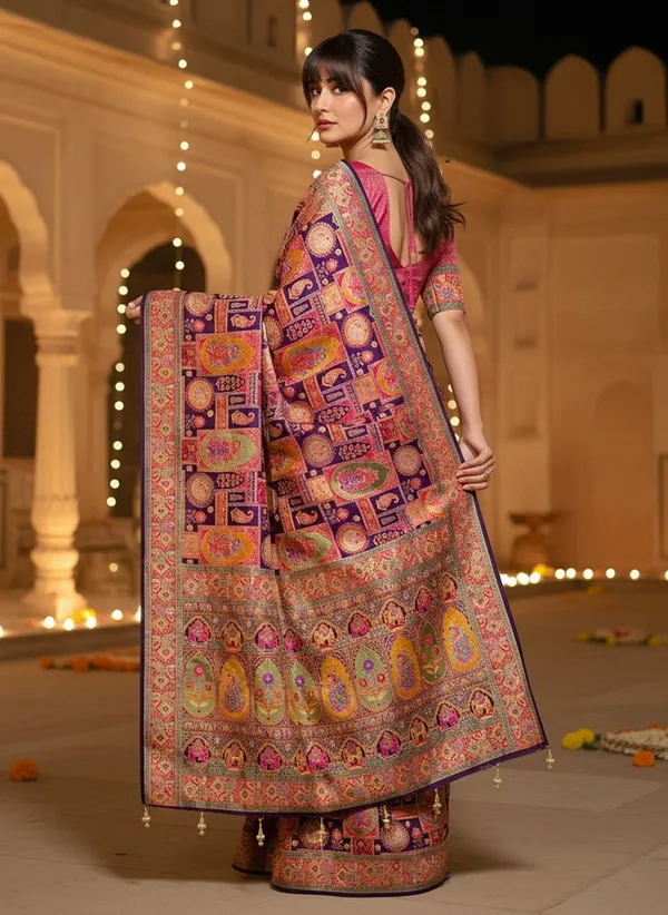 Purple_Banarasi_Pure_Silk_Jacquard_Printed_Saree_For_Women_|_With_Blouse_Piece