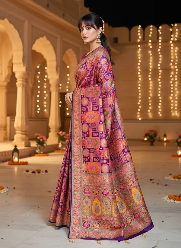 Purple_Banarasi_Pure_Silk_Jacquard_Printed_Saree_For_Women_|_With_Blouse_Piece