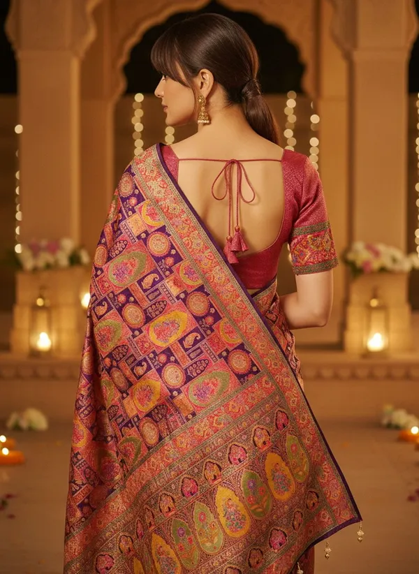 Purple_Banarasi_Pure_Silk_Jacquard_Printed_Saree_For_Women_|_With_Blouse_Piece