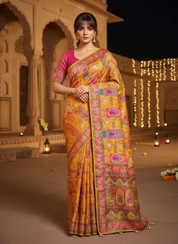 Yellow_Banarasi_Pure_Silk_Jacquard_Printed_Zari_Saree_For_Women_|_With_Blouse_Piece