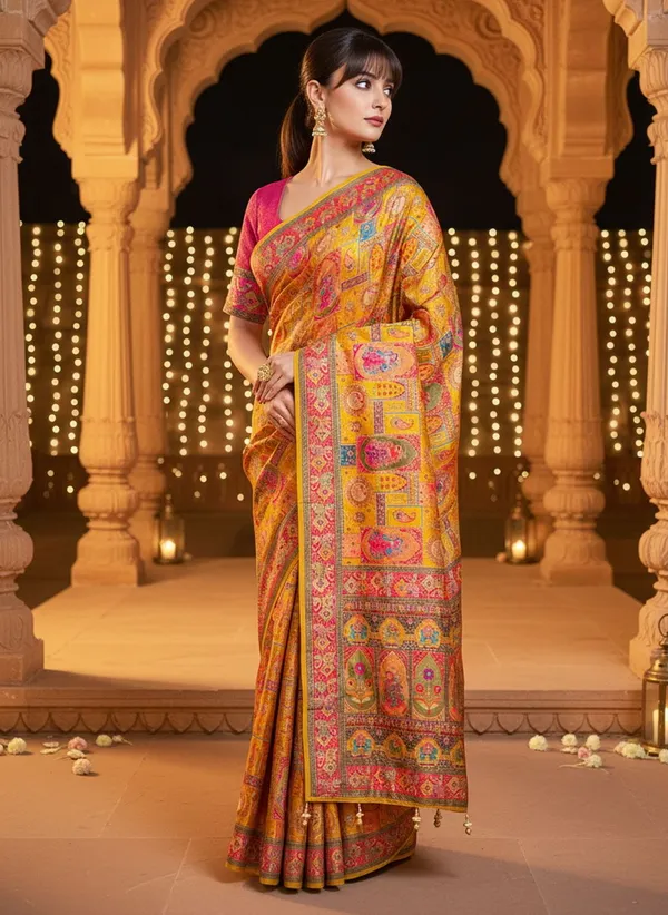 Yellow_Banarasi_Pure_Silk_Jacquard_Printed_Zari_Saree_For_Women_|_With_Blouse_Piece