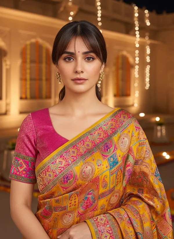 Yellow_Banarasi_Pure_Silk_Jacquard_Printed_Zari_Saree_For_Women_|_With_Blouse_Piece