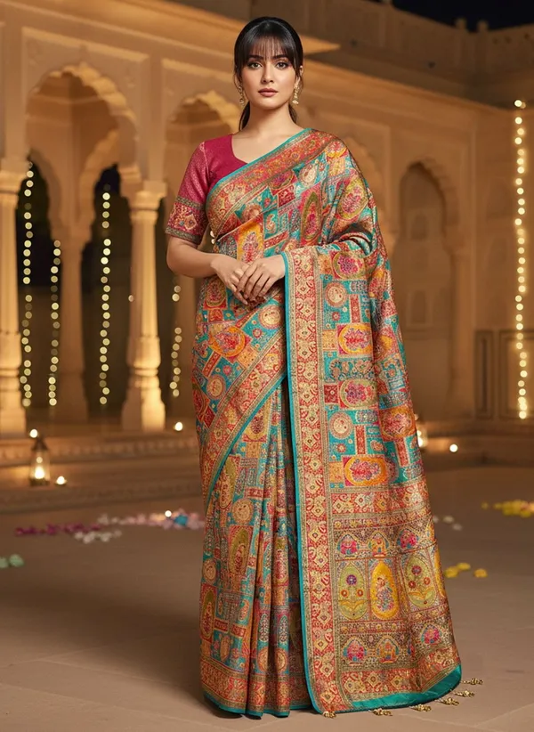 Turquoise_Blue_Banarasi_Pure_Silk_Jacquard_Saree_For_Women_|_With_Blouse_Piece
