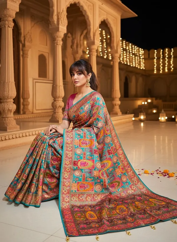 Turquoise_Blue_Banarasi_Pure_Silk_Jacquard_Saree_For_Women_|_With_Blouse_Piece