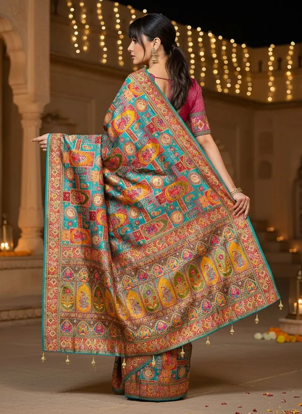 Turquoise_Blue_Banarasi_Pure_Silk_Jacquard_Saree_For_Women_|_With_Blouse_Piece