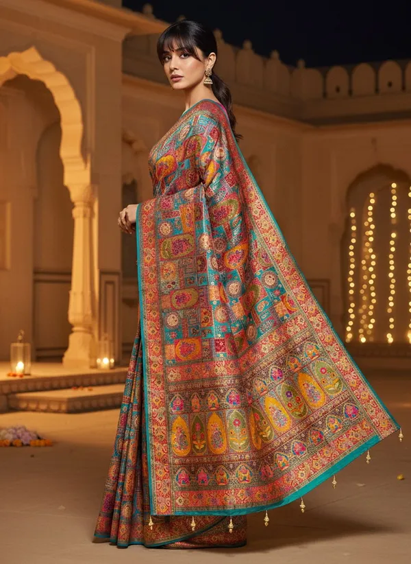 Turquoise_Blue_Banarasi_Pure_Silk_Jacquard_Saree_For_Women_|_With_Blouse_Piece