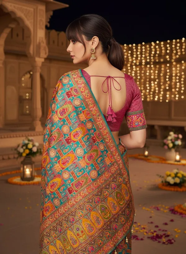 Turquoise_Blue_Banarasi_Pure_Silk_Jacquard_Saree_For_Women_|_With_Blouse_Piece
