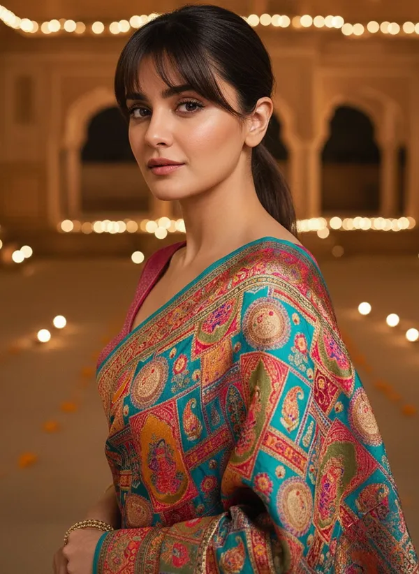 Turquoise_Blue_Banarasi_Pure_Silk_Jacquard_Saree_For_Women_|_With_Blouse_Piece