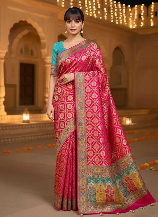 Pink_Banarasi_Pure_Silk_Jacquard_Printed_Saree_For_Women_|_With_Blouse_Piece