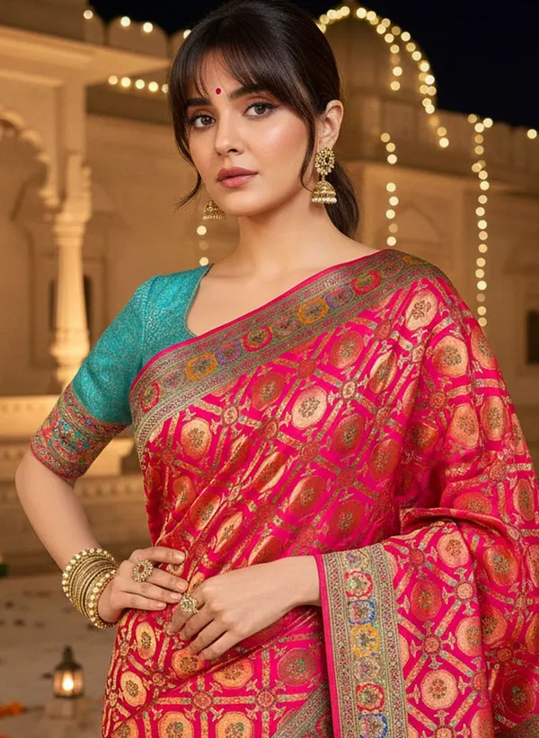 Pink_Banarasi_Pure_Silk_Jacquard_Printed_Saree_For_Women_|_With_Blouse_Piece