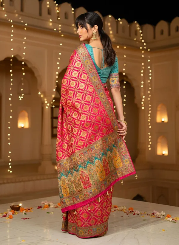 Pink_Banarasi_Pure_Silk_Jacquard_Printed_Saree_For_Women_|_With_Blouse_Piece