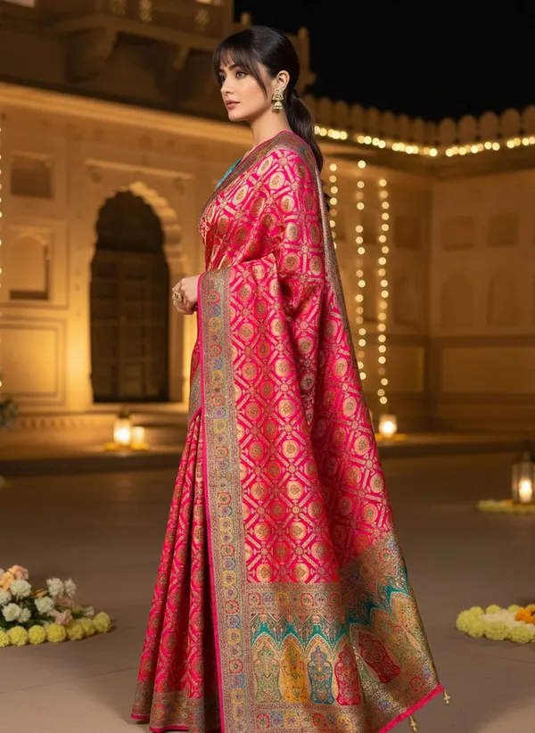 Pink_Banarasi_Pure_Silk_Jacquard_Printed_Saree_For_Women_|_With_Blouse_Piece